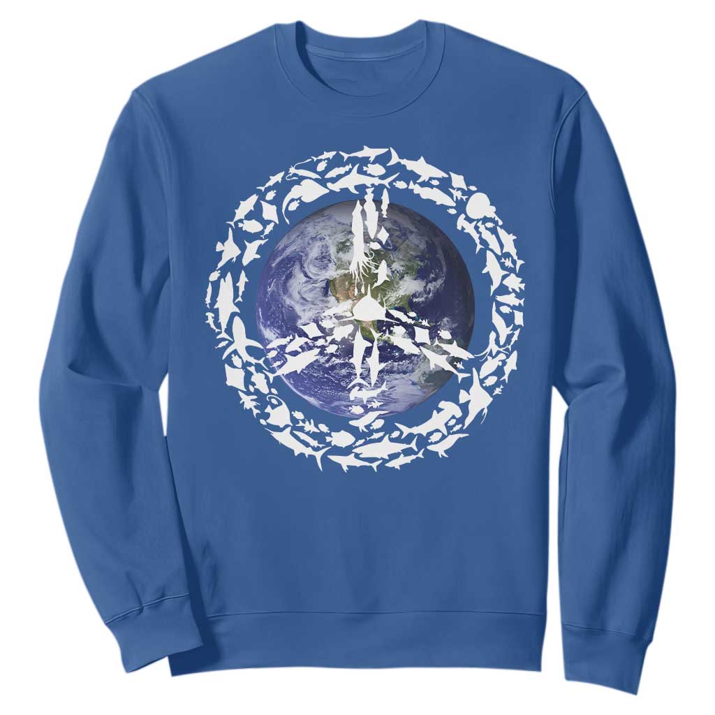 Earth Day Sweatshirt Save the Planet Peace Sign Positive Vibes TS10 Royal Blue Print Your Wear