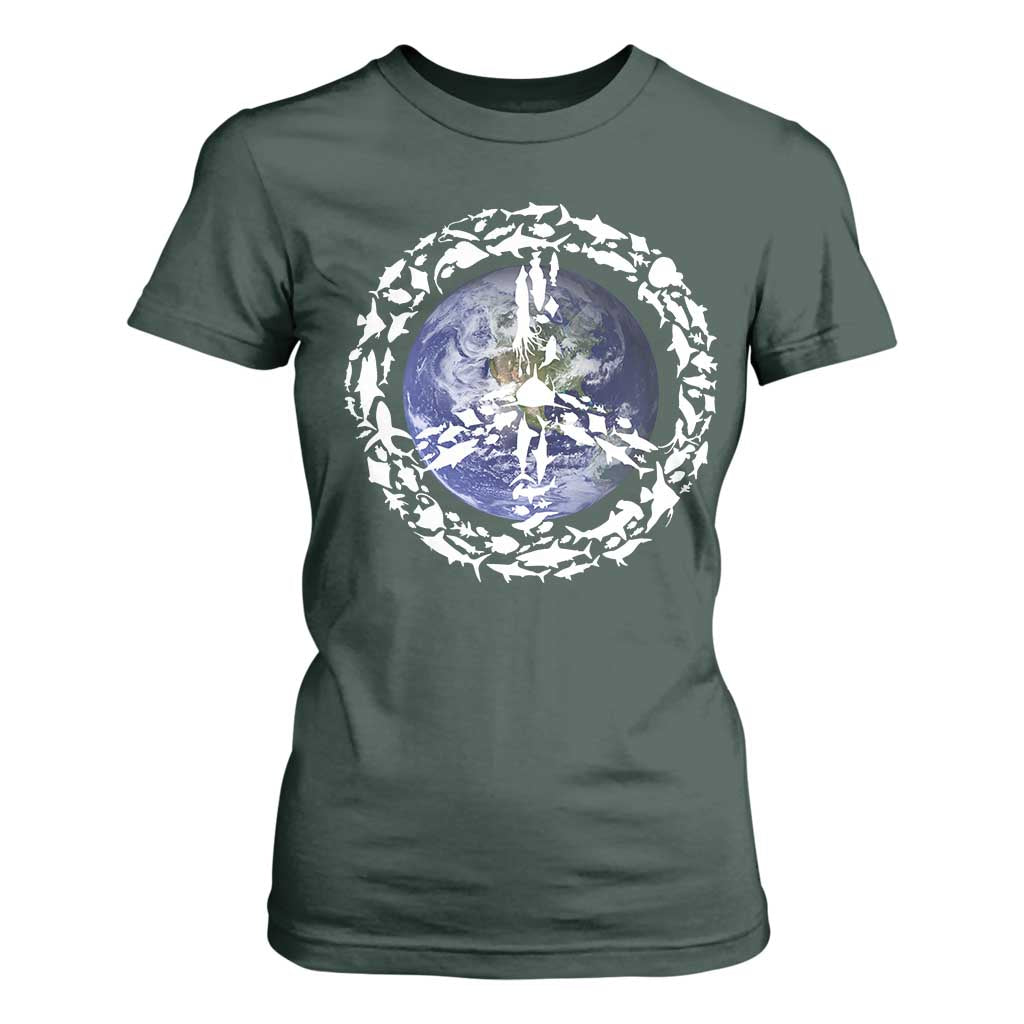 Earth Day T Shirt For Women Save the Planet Peace Sign Positive Vibes TS10 Dark Forest Green Print Your Wear