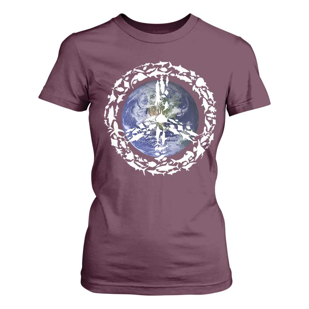 Earth Day T Shirt For Women Save the Planet Peace Sign Positive Vibes TS10 Maroon Print Your Wear