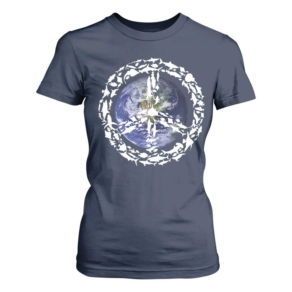 Earth Day T Shirt For Women Save the Planet Peace Sign Positive Vibes TS10 Navy Print Your Wear