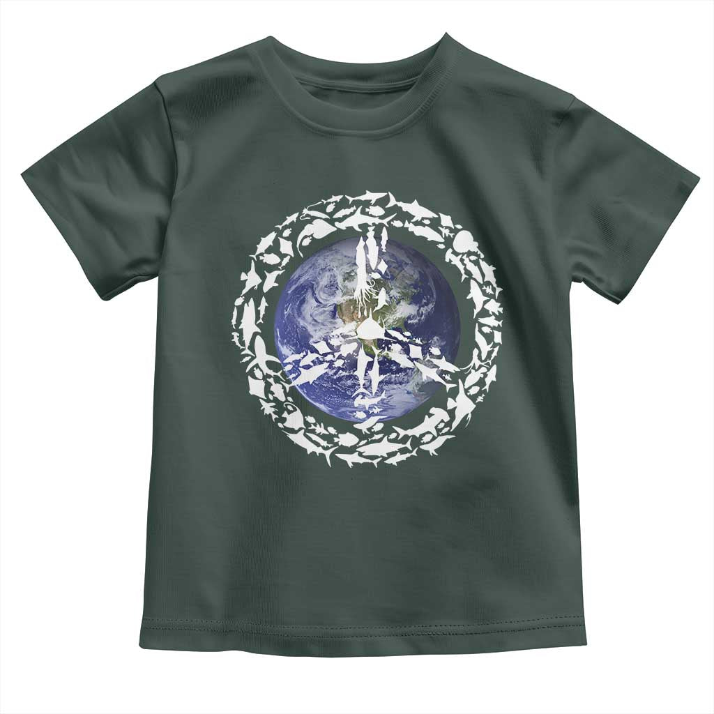 Earth Day Toddler T Shirt Save the Planet Peace Sign Positive Vibes TS10 Dark Forest Green Print Your Wear