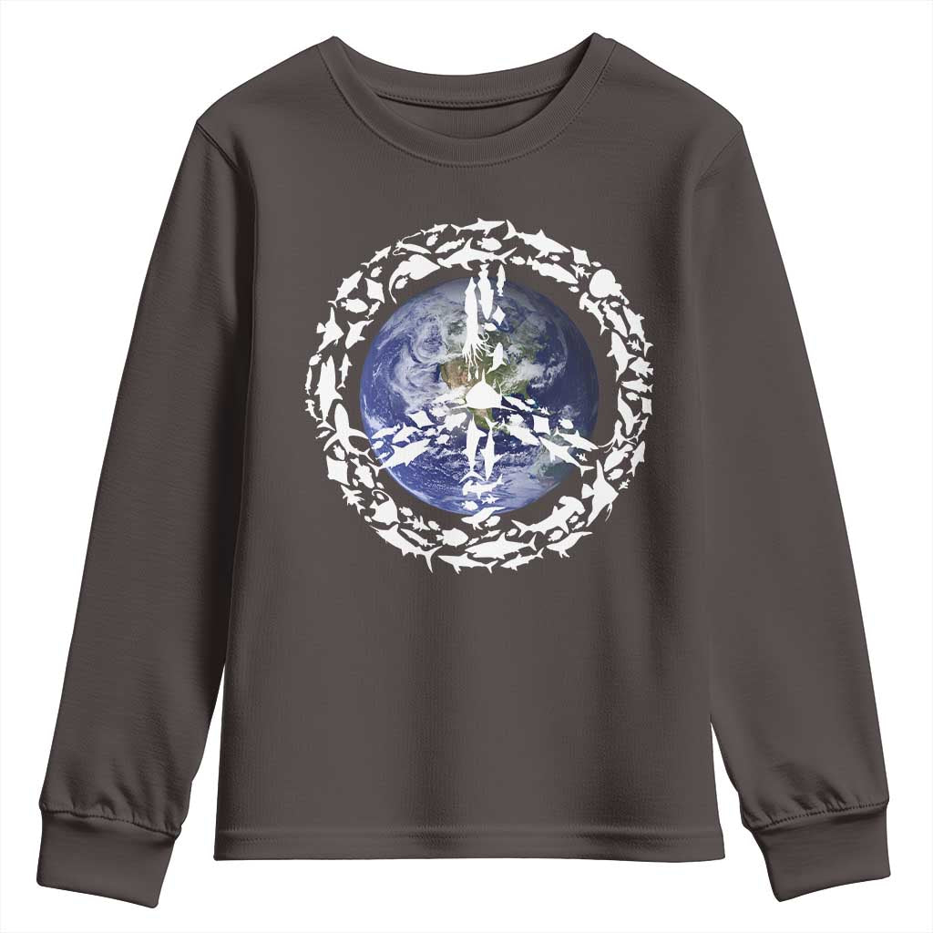 Earth Day Youth Sweatshirt Save the Planet Peace Sign Positive Vibes TS10 Dark Chocolate Print Your Wear