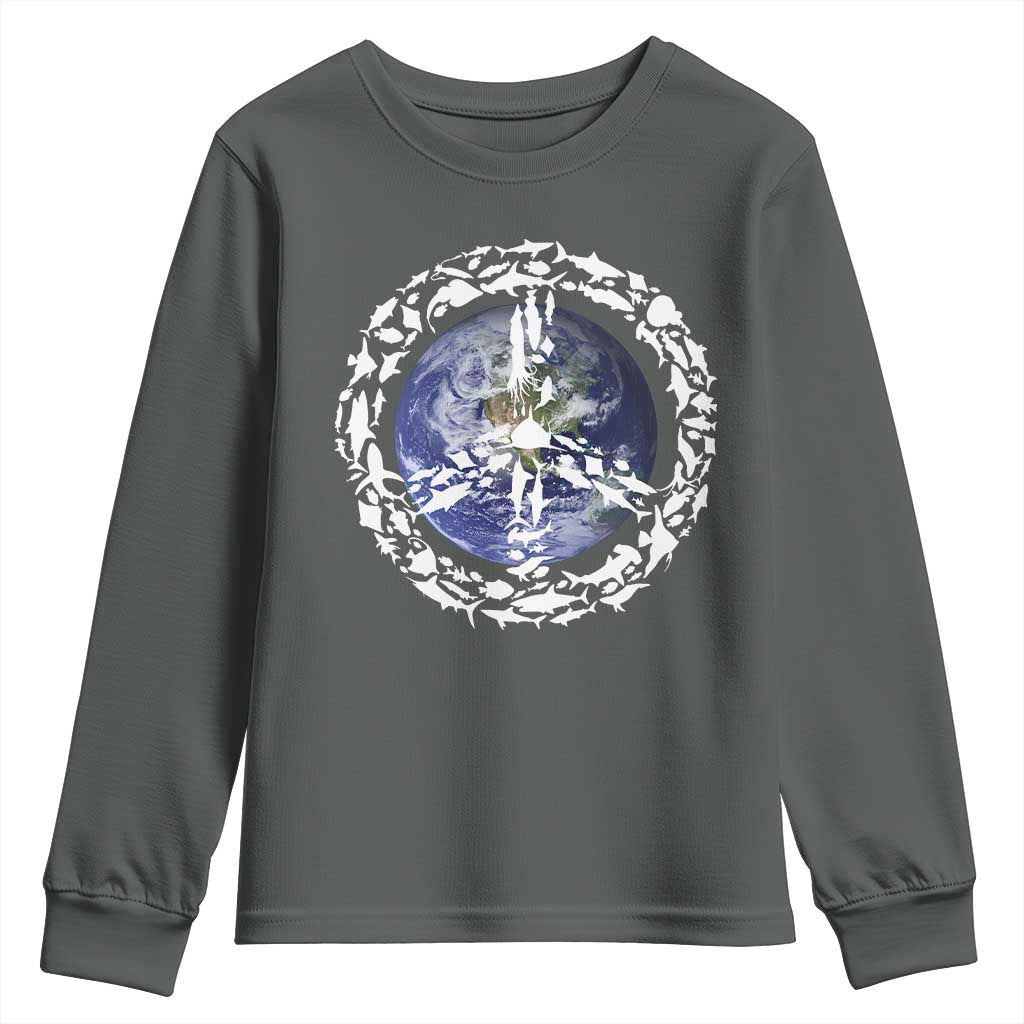 Earth Day Youth Sweatshirt Save the Planet Peace Sign Positive Vibes TS10 Dark Heather Print Your Wear