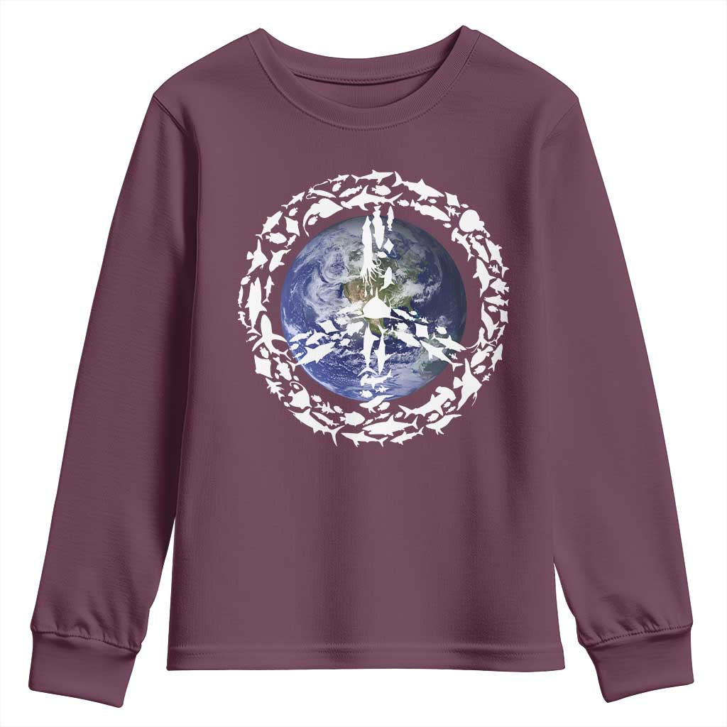 Earth Day Youth Sweatshirt Save the Planet Peace Sign Positive Vibes TS10 Maroon Print Your Wear