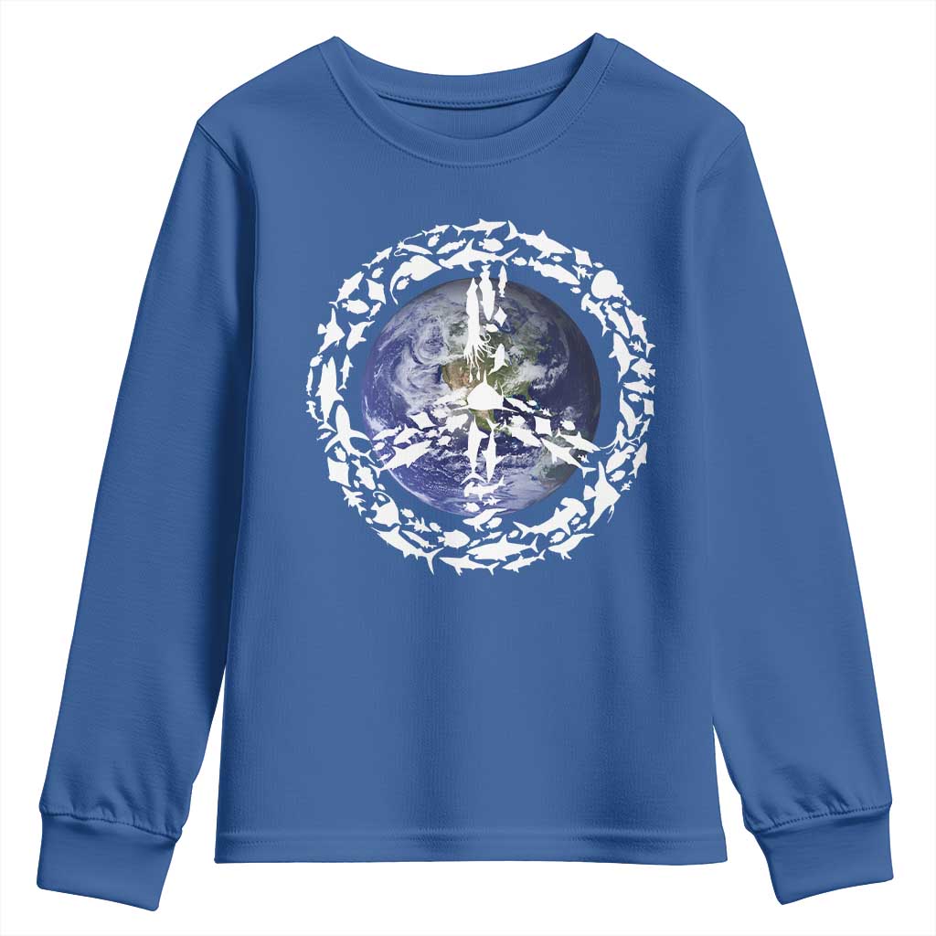 Earth Day Youth Sweatshirt Save the Planet Peace Sign Positive Vibes TS10 Royal Blue Print Your Wear