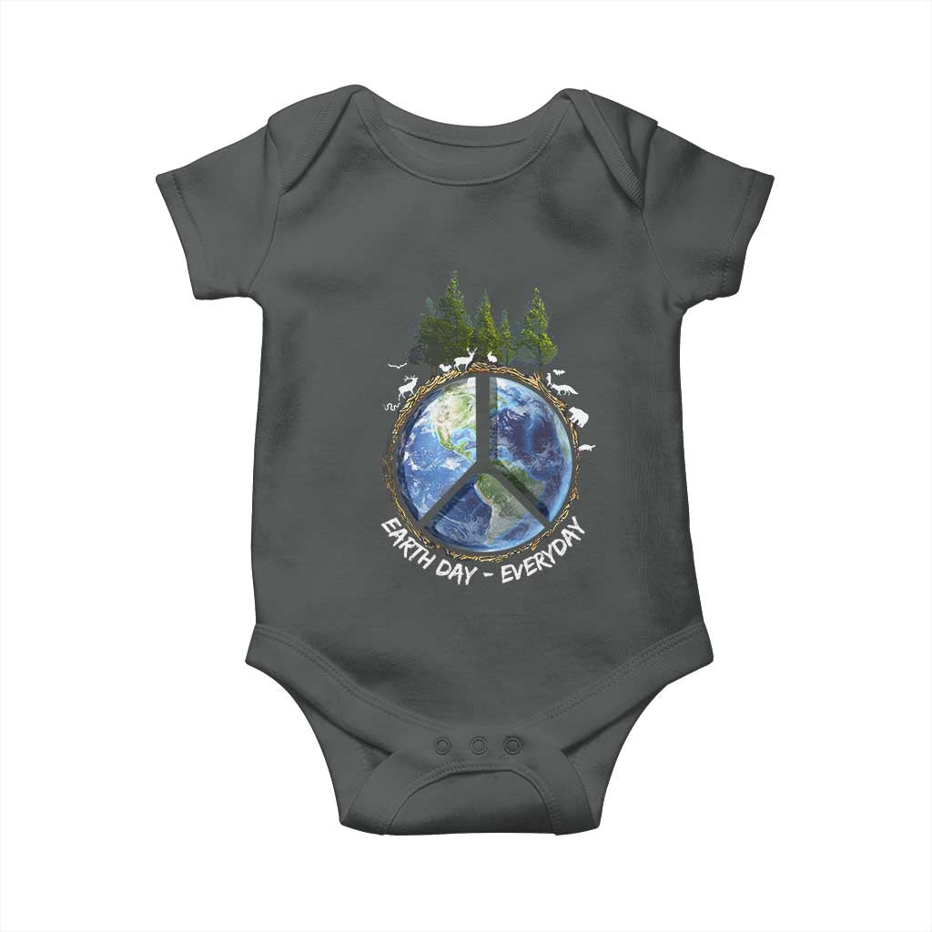Earth Day Baby Onesie Everyday Peace Sign Positive Vibes TS10 Dark Heather Print Your Wear