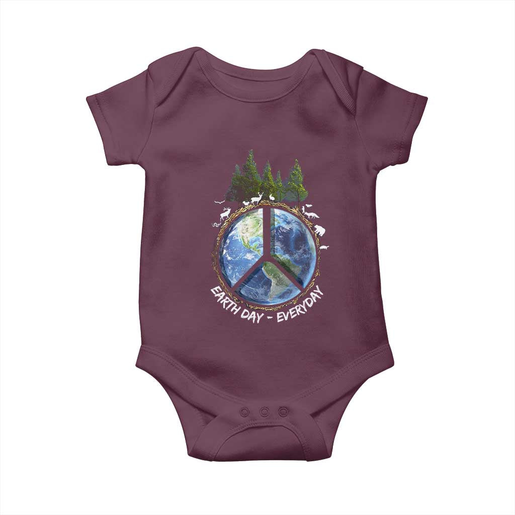 Earth Day Baby Onesie Everyday Peace Sign Positive Vibes TS10 Maroon Print Your Wear