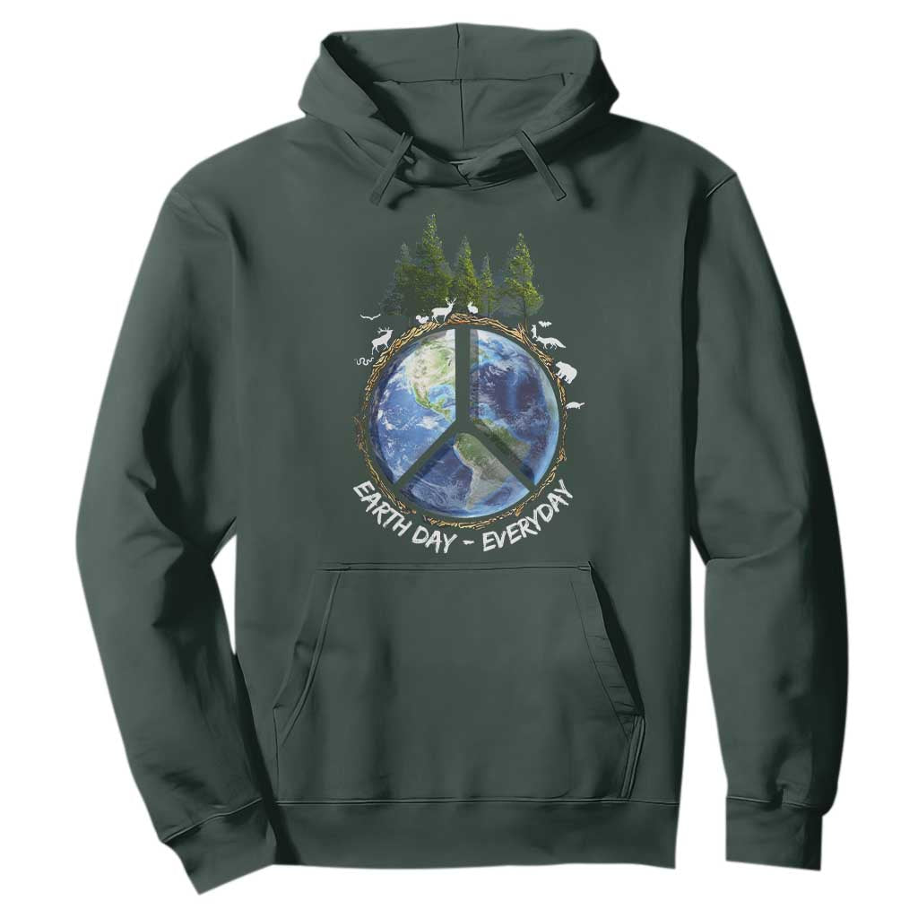 Earth Day Hoodie Everyday Peace Sign Positive Vibes TS10 Dark Forest Green Print Your Wear
