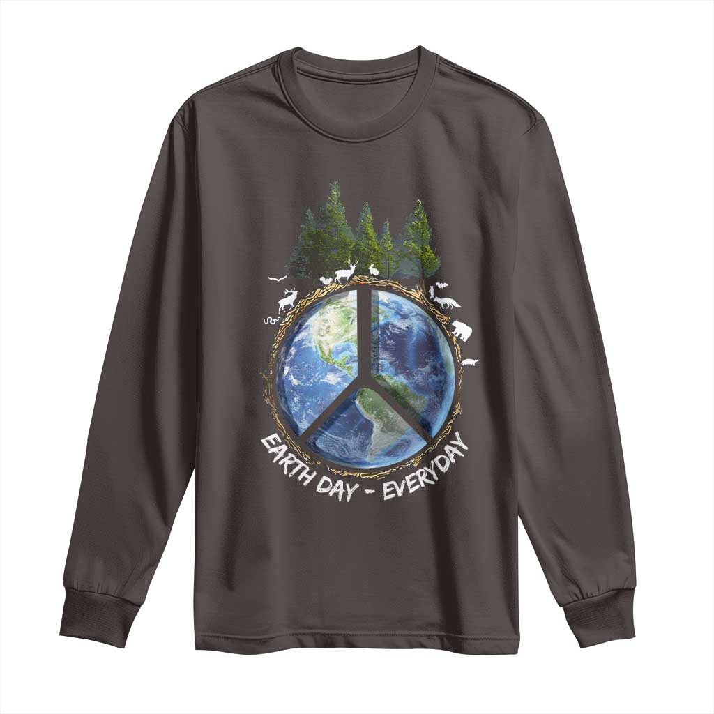 Earth Day Long Sleeve Shirt Everyday Peace Sign Positive Vibes TS10 Dark Chocolate Print Your Wear