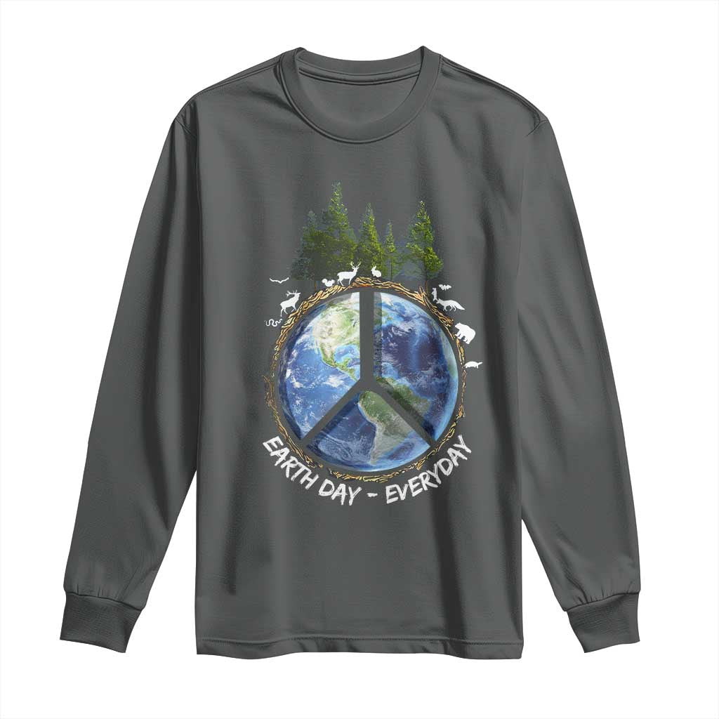 Earth Day Long Sleeve Shirt Everyday Peace Sign Positive Vibes TS10 Dark Heather Print Your Wear