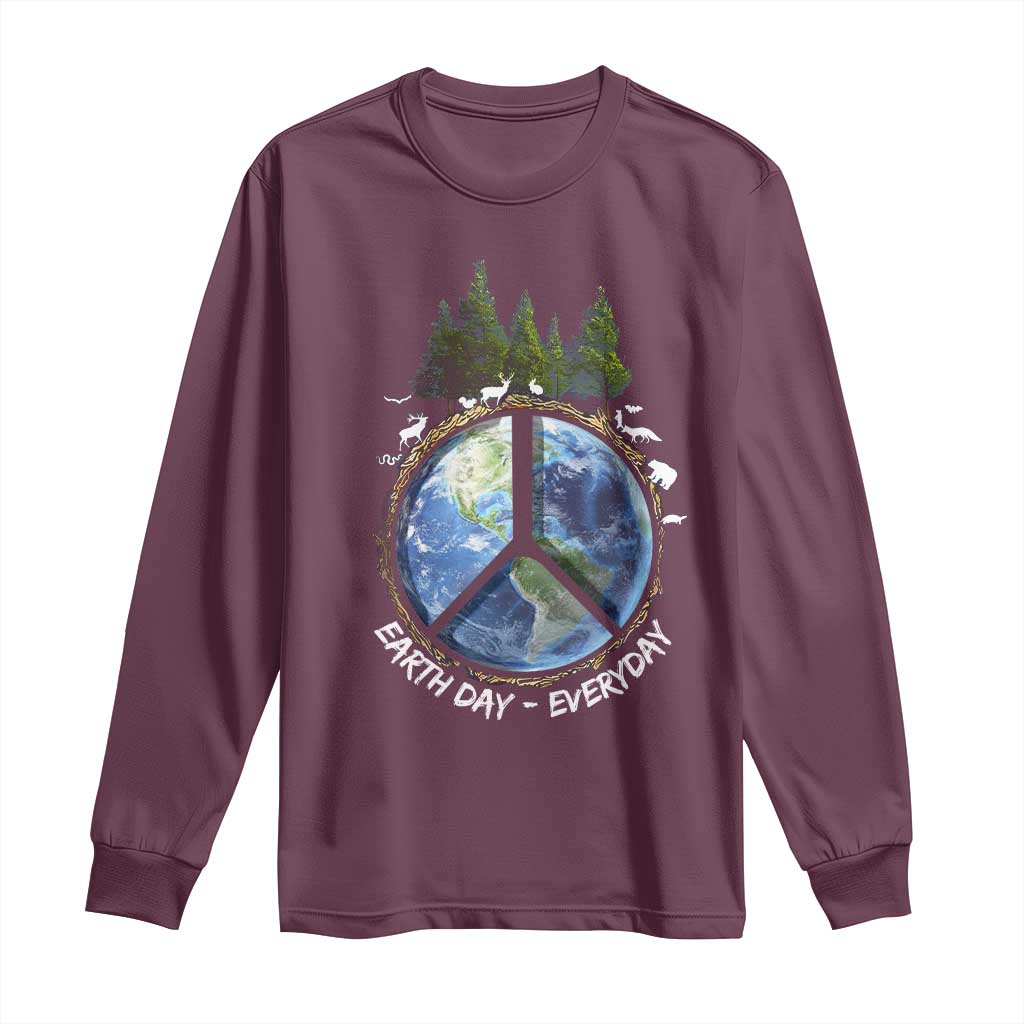 Earth Day Long Sleeve Shirt Everyday Peace Sign Positive Vibes TS10 Maroon Print Your Wear