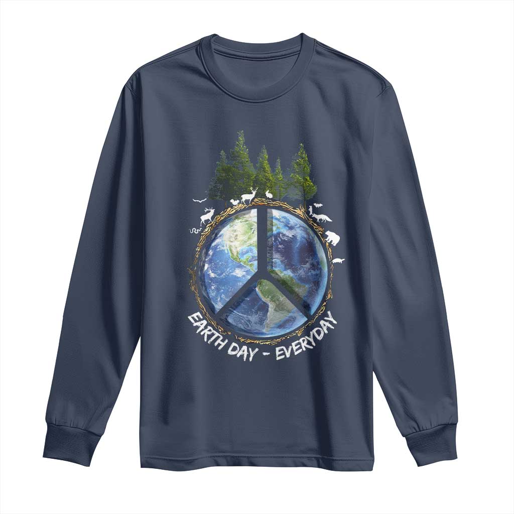 Earth Day Long Sleeve Shirt Everyday Peace Sign Positive Vibes TS10 Navy Print Your Wear