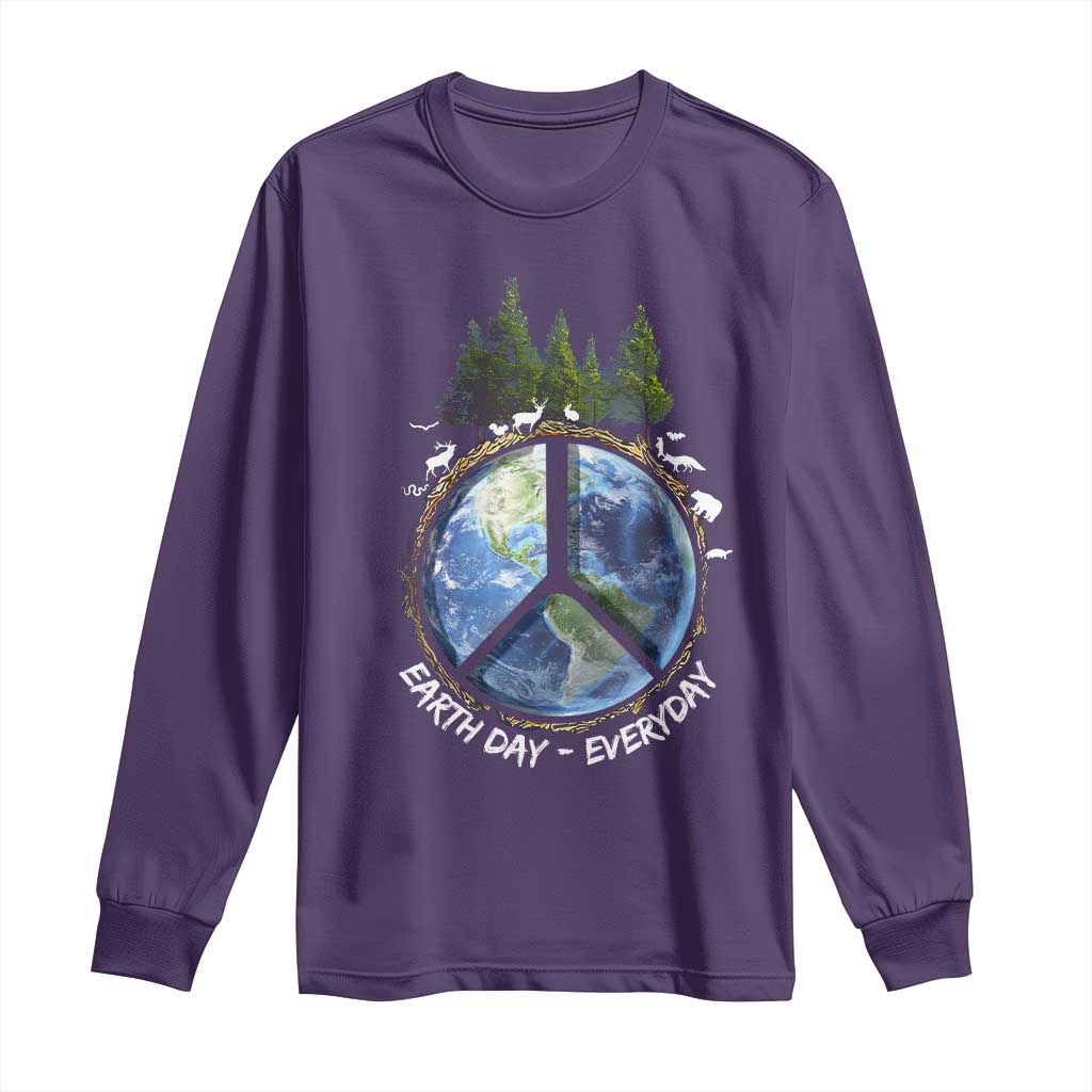 Earth Day Long Sleeve Shirt Everyday Peace Sign Positive Vibes TS10 Purple Print Your Wear