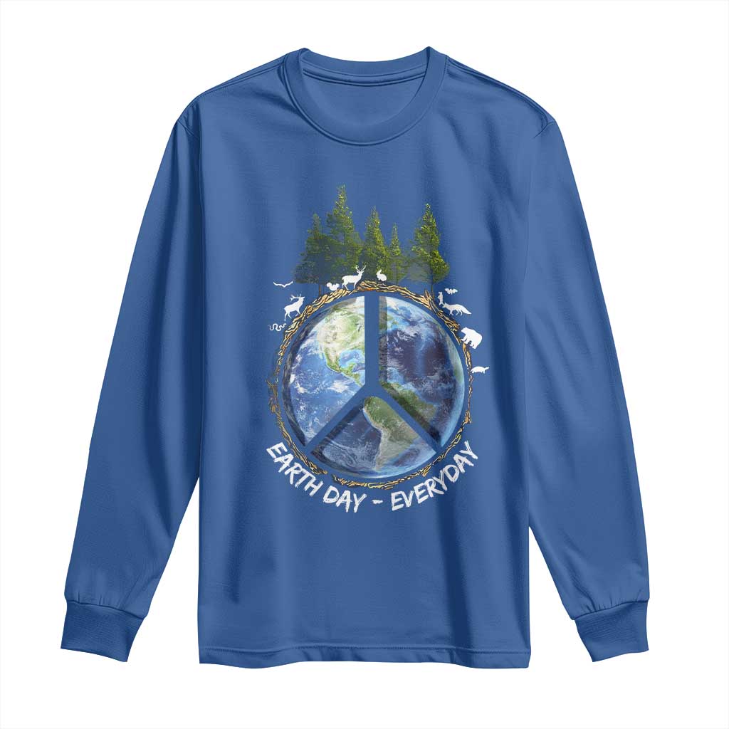 Earth Day Long Sleeve Shirt Everyday Peace Sign Positive Vibes TS10 Royal Blue Print Your Wear