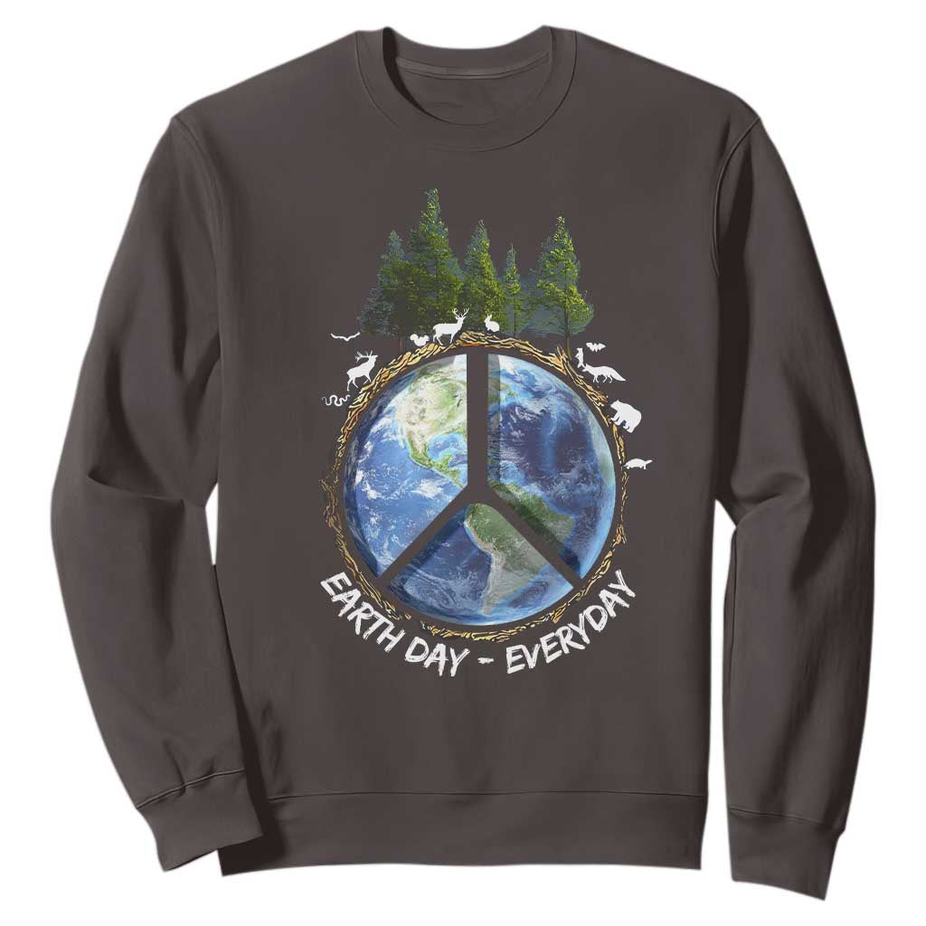 Earth Day Sweatshirt Everyday Peace Sign Positive Vibes TS10 Dark Chocolate Print Your Wear