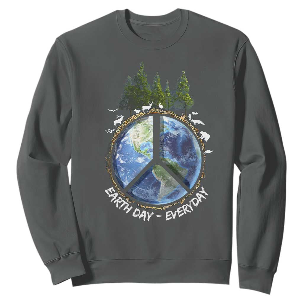 Earth Day Sweatshirt Everyday Peace Sign Positive Vibes TS10 Dark Heather Print Your Wear