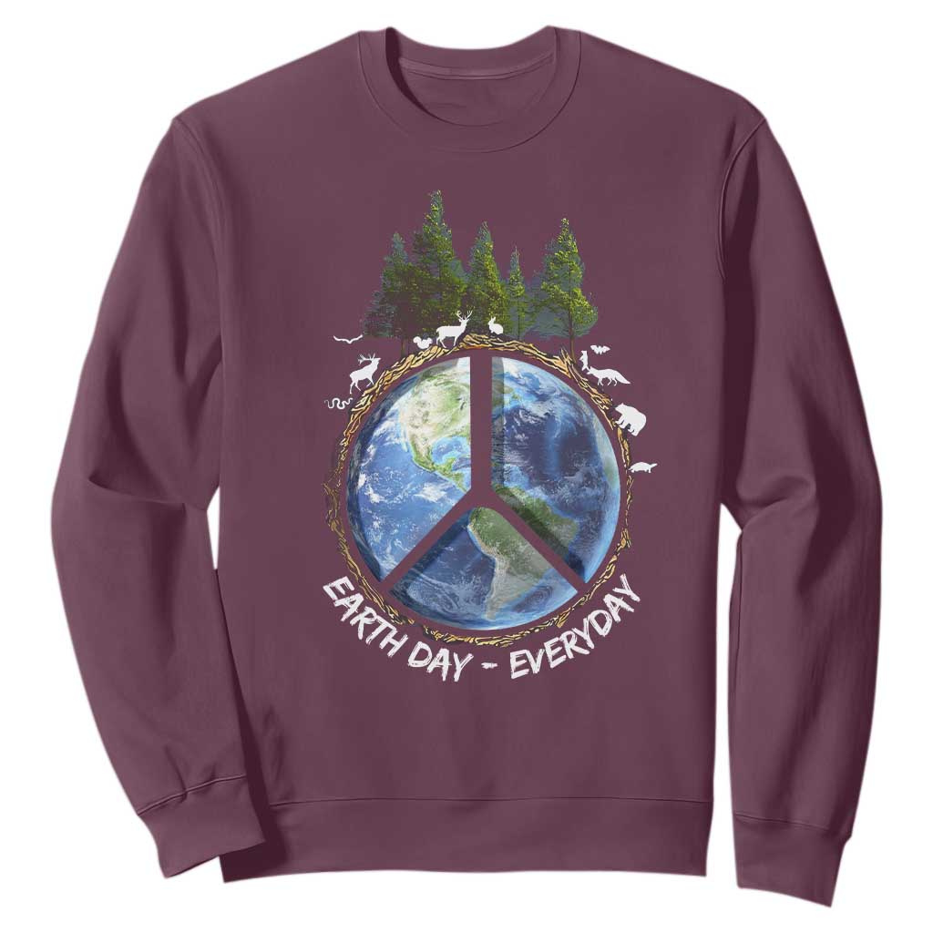 Earth Day Sweatshirt Everyday Peace Sign Positive Vibes TS10 Maroon Print Your Wear