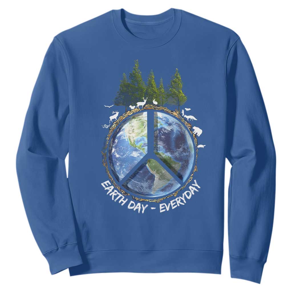 Earth Day Sweatshirt Everyday Peace Sign Positive Vibes TS10 Royal Blue Print Your Wear