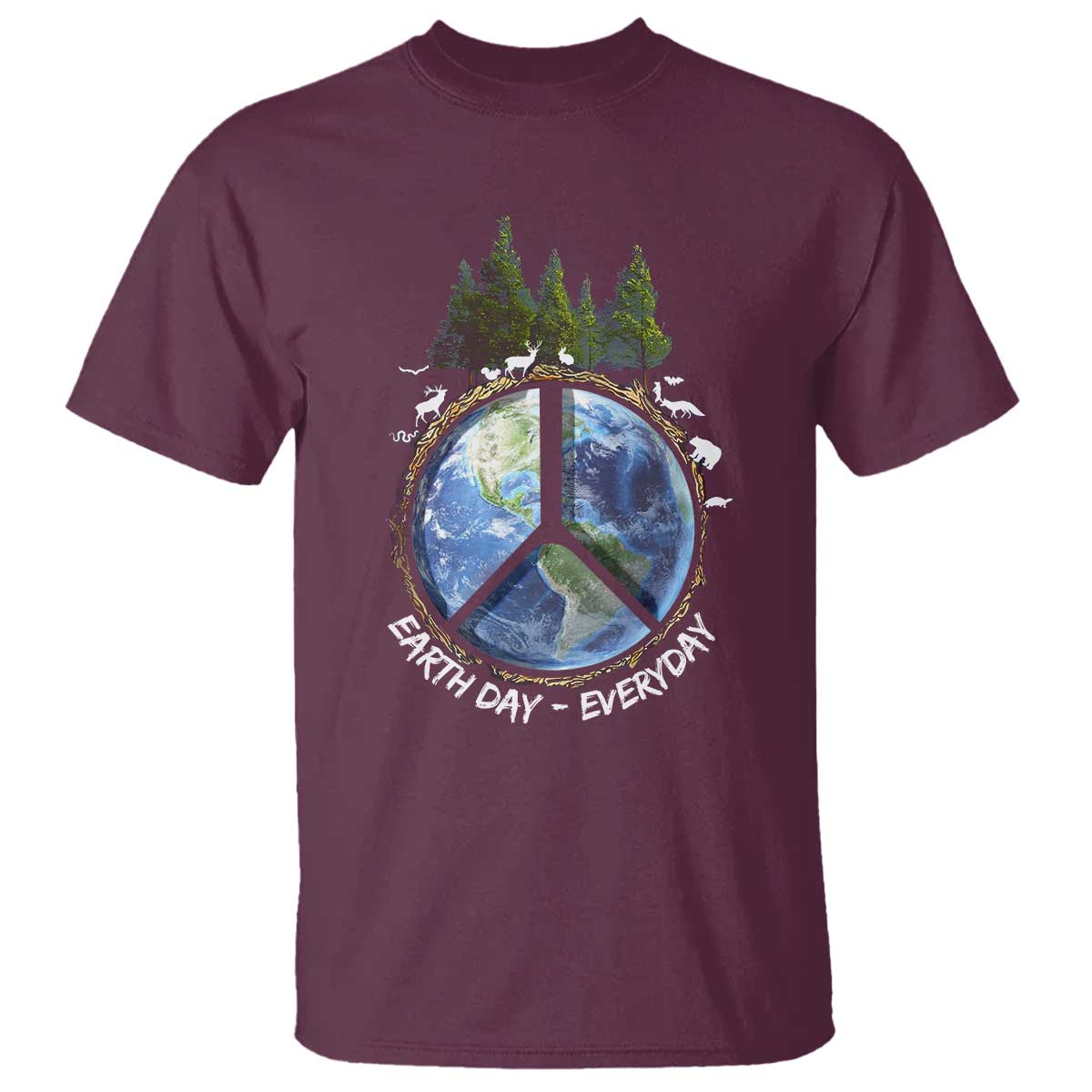 Earth Day T Shirt Everyday Peace Sign Positive Vibes TS10 Maroon Print Your Wear