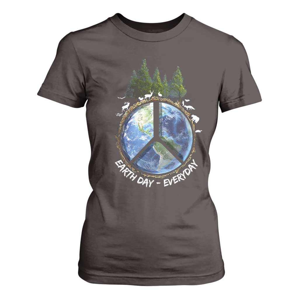 Earth Day T Shirt For Women Everyday Peace Sign Positive Vibes TS10 Dark Chocolate Print Your Wear