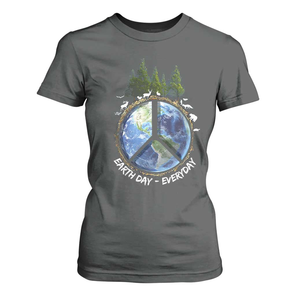 Earth Day T Shirt For Women Everyday Peace Sign Positive Vibes TS10 Dark Heather Print Your Wear