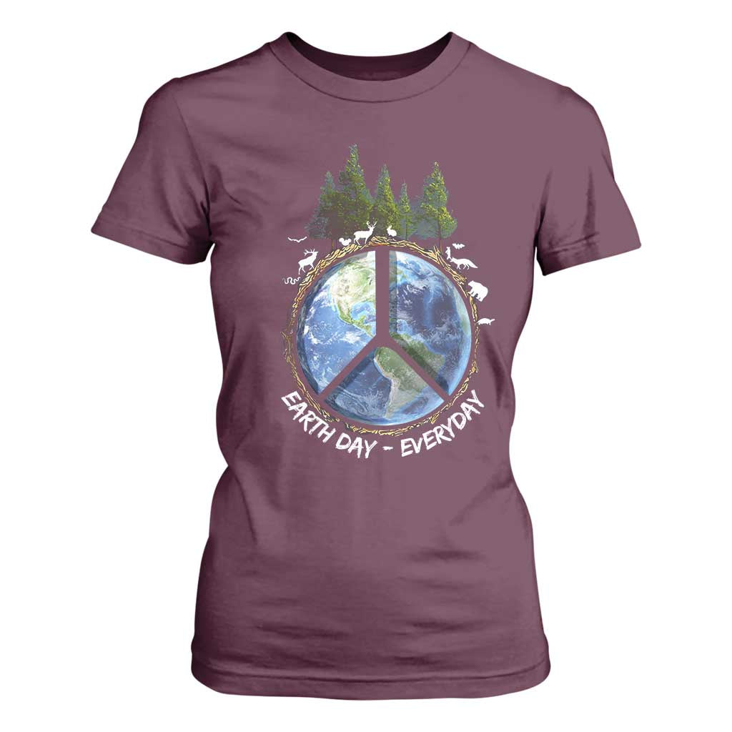 Earth Day T Shirt For Women Everyday Peace Sign Positive Vibes TS10 Maroon Print Your Wear