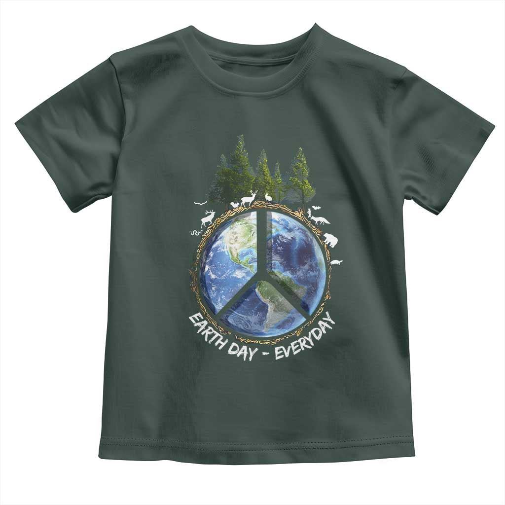 Earth Day Toddler T Shirt Everyday Peace Sign Positive Vibes TS10 Dark Forest Green Print Your Wear