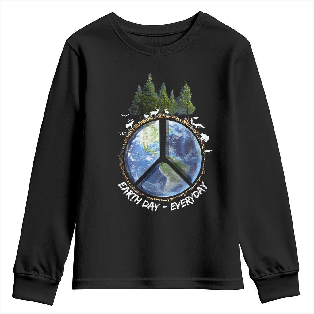 Earth Day Youth Sweatshirt Everyday Peace Sign Positive Vibes TS10 Black Print Your Wear