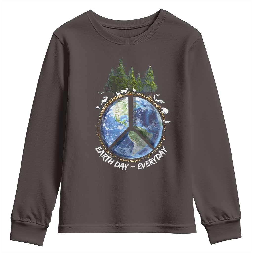 Earth Day Youth Sweatshirt Everyday Peace Sign Positive Vibes TS10 Dark Chocolate Print Your Wear