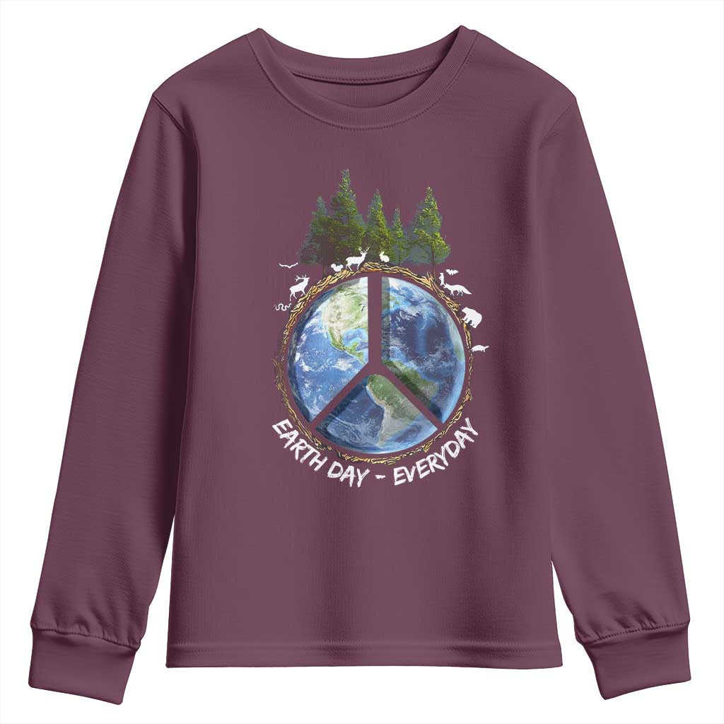 Earth Day Youth Sweatshirt Everyday Peace Sign Positive Vibes TS10 Maroon Print Your Wear