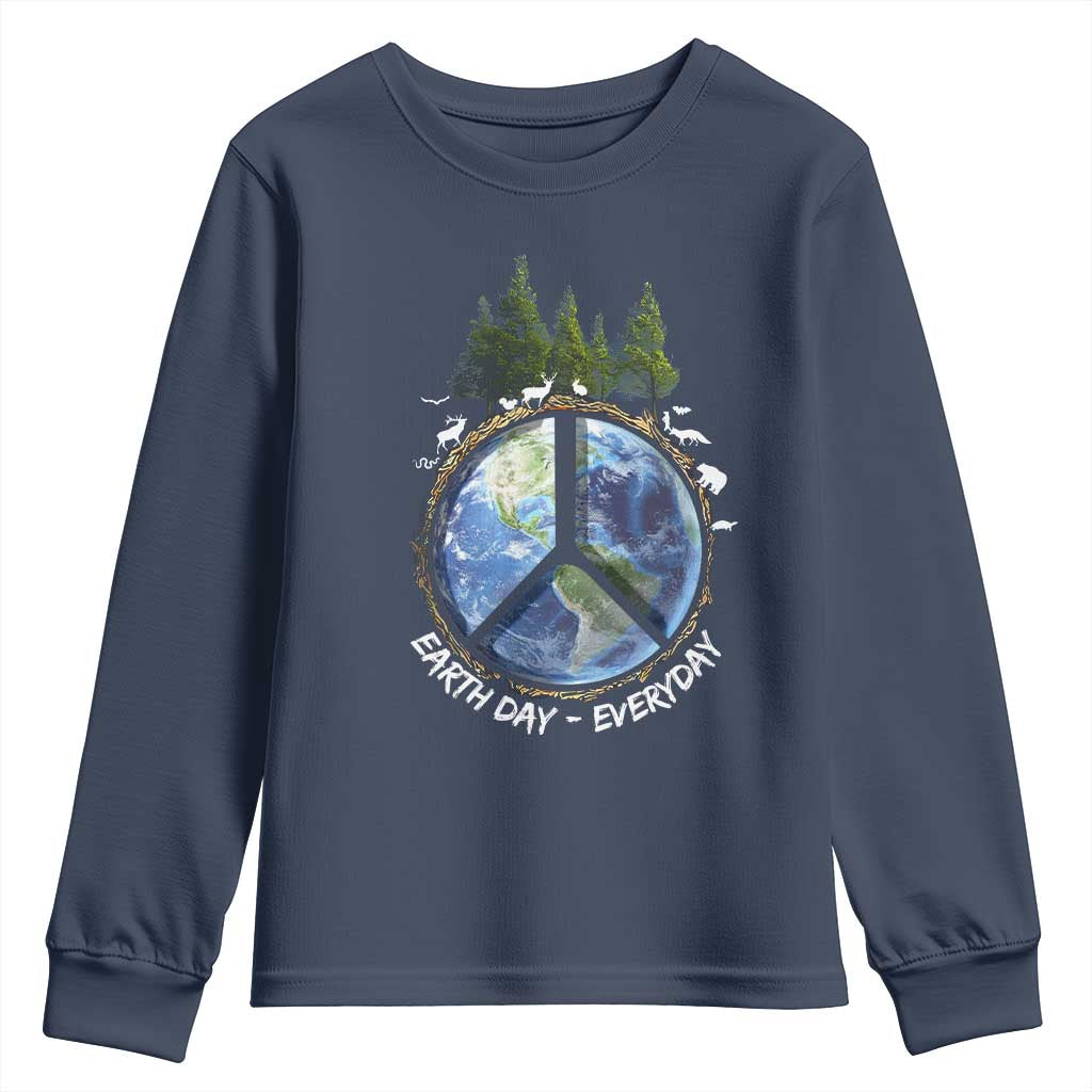 Earth Day Youth Sweatshirt Everyday Peace Sign Positive Vibes TS10 Navy Print Your Wear