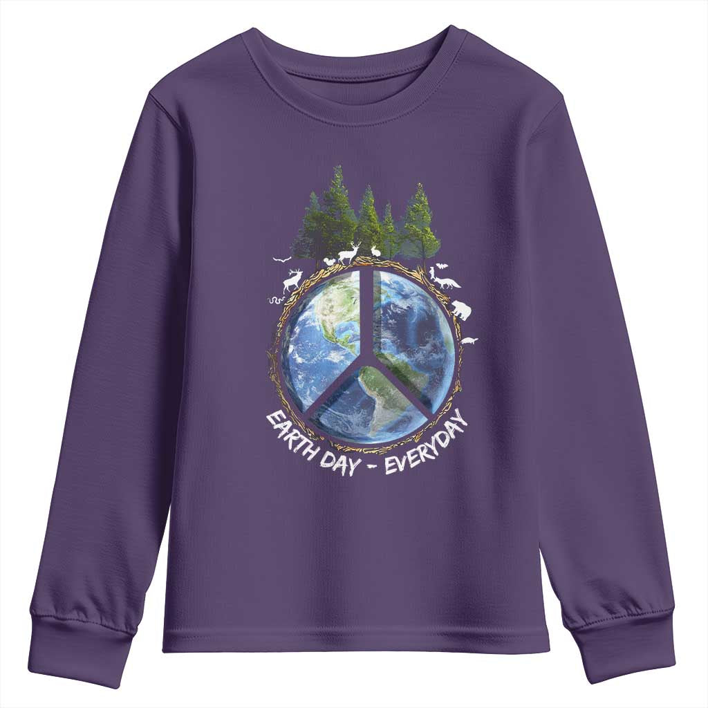 Earth Day Youth Sweatshirt Everyday Peace Sign Positive Vibes TS10 Purple Print Your Wear