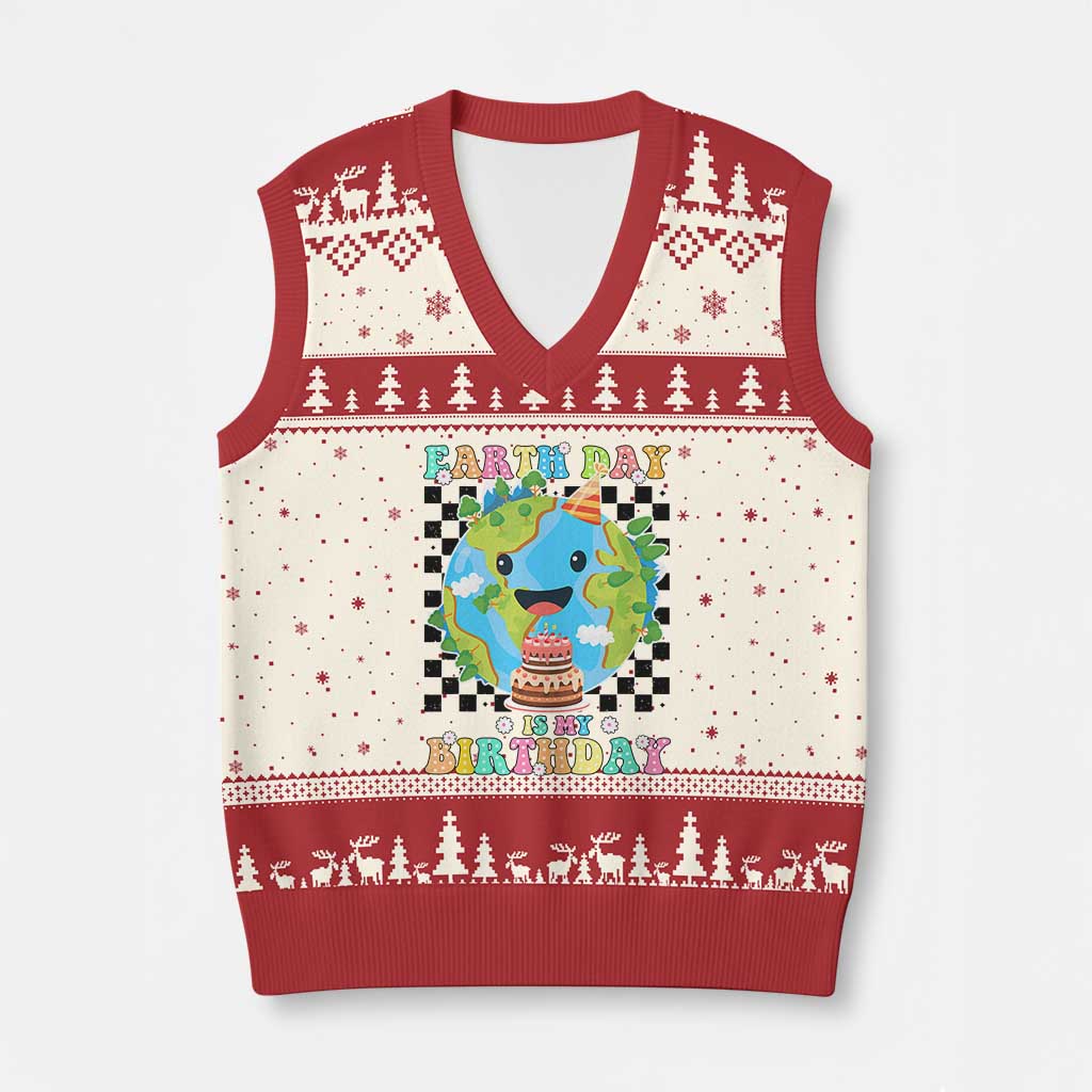 Earth Day Birthday V-Neck Knit Sweater Vest Its My Birthday April 22 TS10 Beige Red Print Your Wear