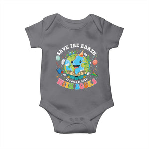 Earth Day Baby Onesie Save Earth Its Only Planet With Books Reader TS10 Charcoal Print Your Wear
