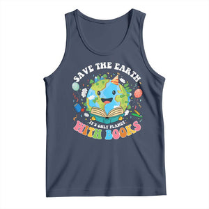 Earth Day Tank Top Save Earth Its Only Planet With Books Reader TS10 Navy Print Your Wear