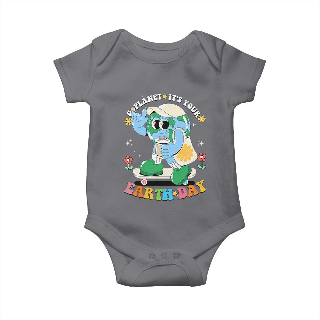 Earth Day Baby Onesie Cute Go Planet Its Your Earthday Groovy TS10 Charcoal Print Your Wear