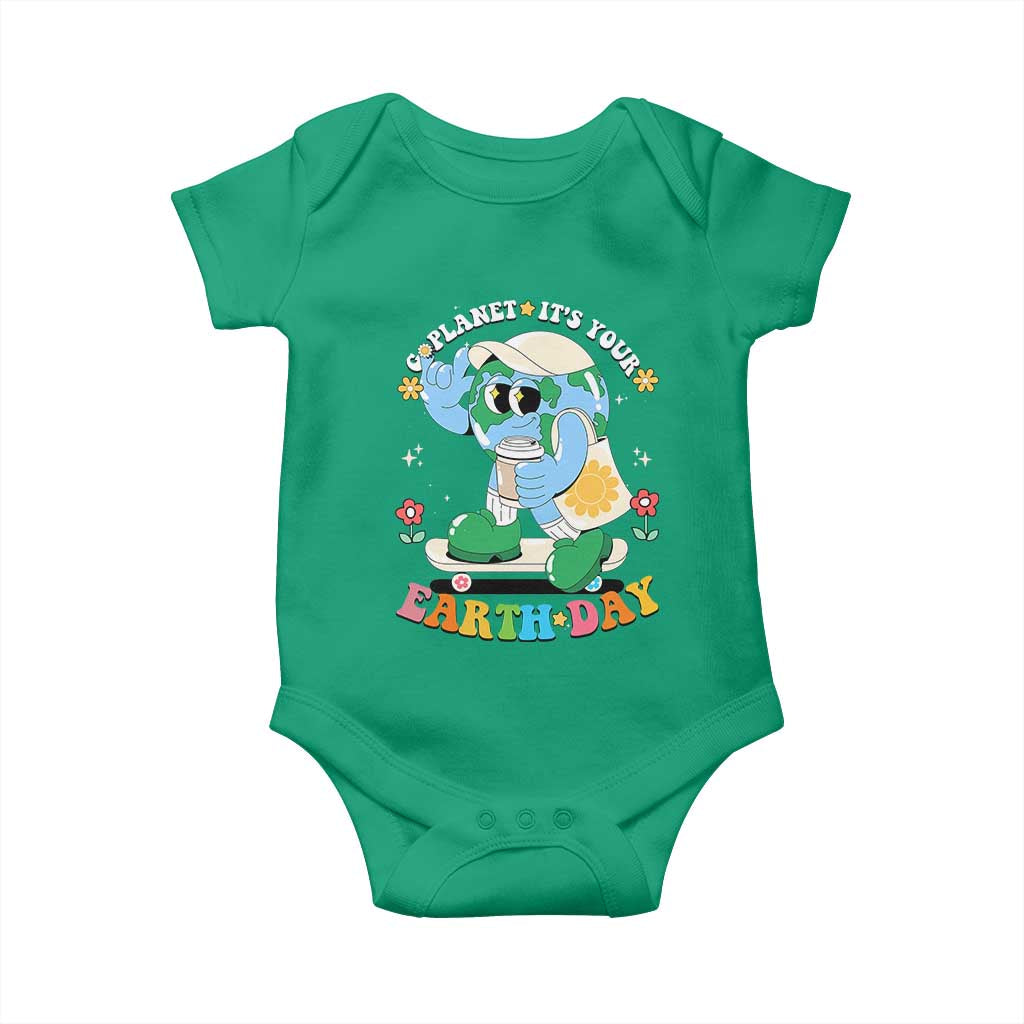 Earth Day Baby Onesie Cute Go Planet Its Your Earthday Groovy TS10 Irish Green Print Your Wear