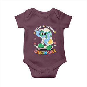 Earth Day Baby Onesie Cute Go Planet Its Your Earthday Groovy TS10 Maroon Print Your Wear