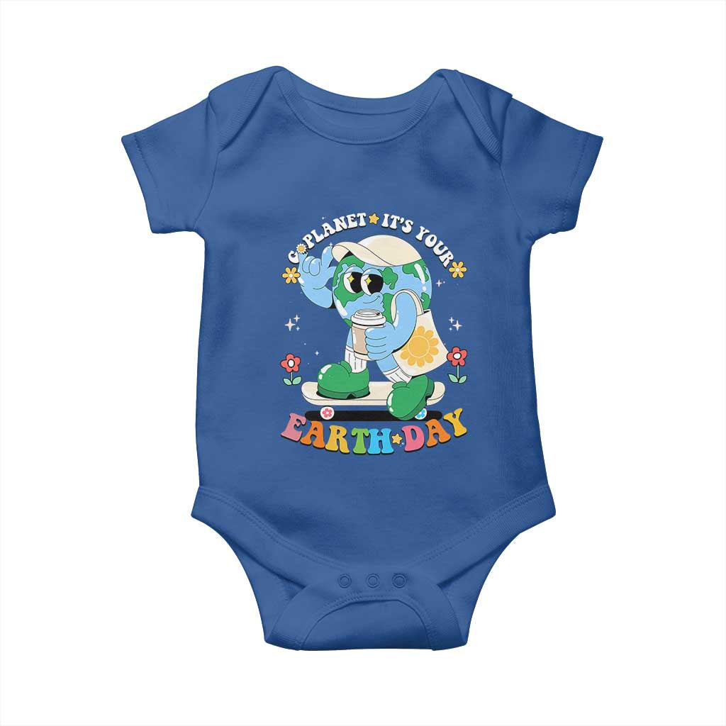 Earth Day Baby Onesie Cute Go Planet Its Your Earthday Groovy TS10 Royal Blue Print Your Wear