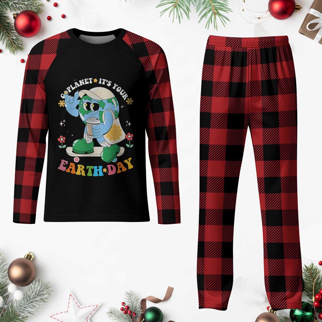 Earth Day Plaid Pajama Set Cute Go Planet Its Your Earthday Groovy TS10 Buffalo Plaid Print Your Wear