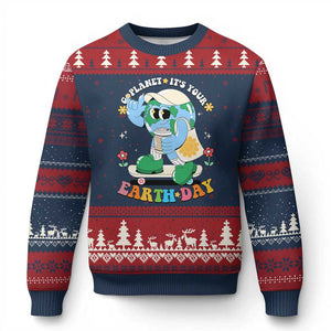 Earth Day Ugly Christmas Sweater Cute Go Planet Its Your Earthday Groovy TS10 Navy Red Print Your Wear