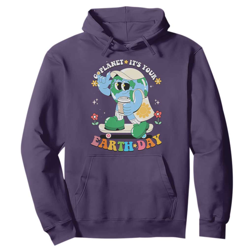 Earth Day Hoodie Cute Go Planet Its Your Earthday Groovy TS10 Purple Print Your Wear
