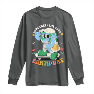 Earth Day Long Sleeve Shirt Cute Go Planet Its Your Earthday Groovy TS10 Dark Heather Print Your Wear