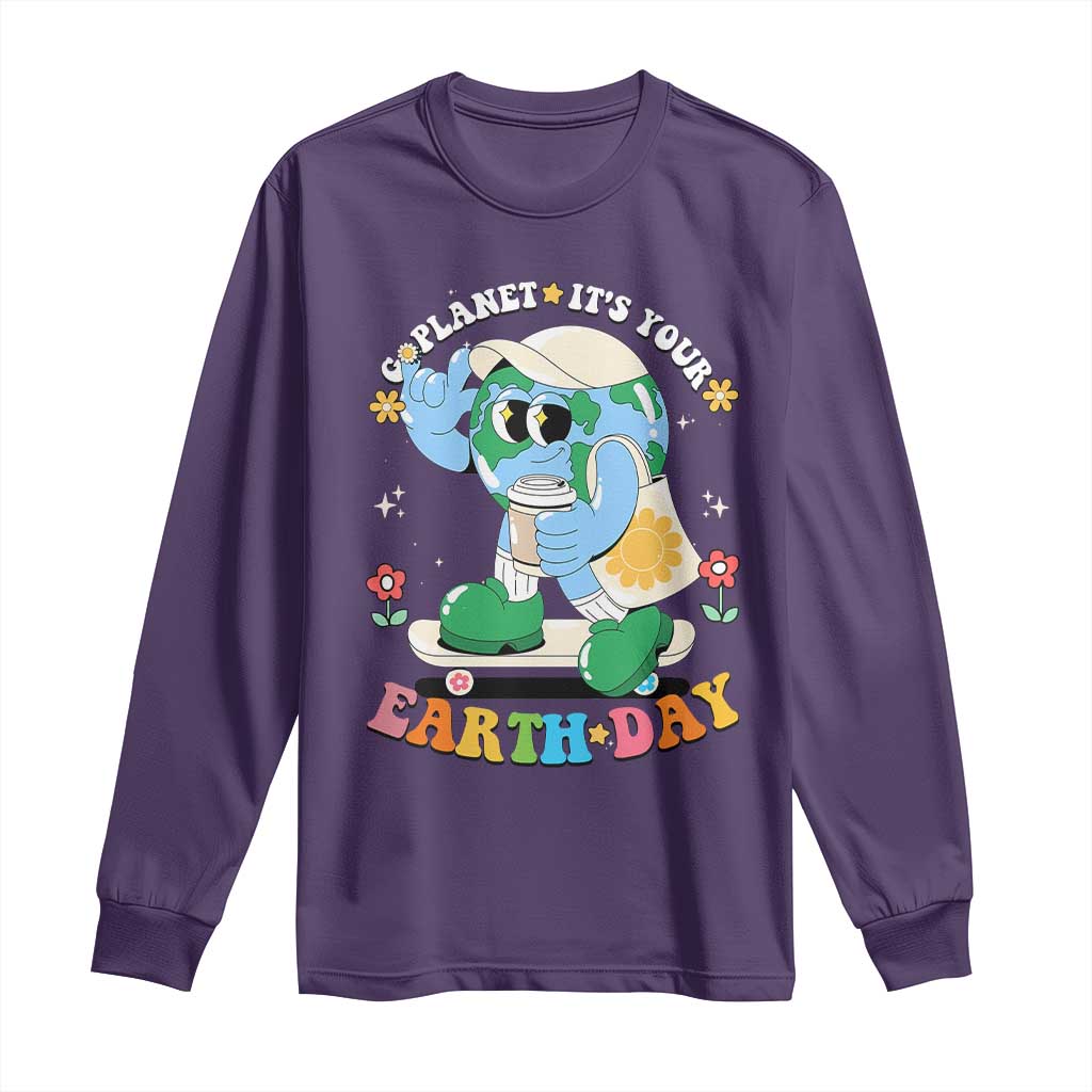 Earth Day Long Sleeve Shirt Cute Go Planet Its Your Earthday Groovy TS10 Purple Print Your Wear