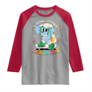Earth Day Raglan Shirt Cute Go Planet Its Your Earthday Groovy TS10 Sport Gray Red Print Your Wear