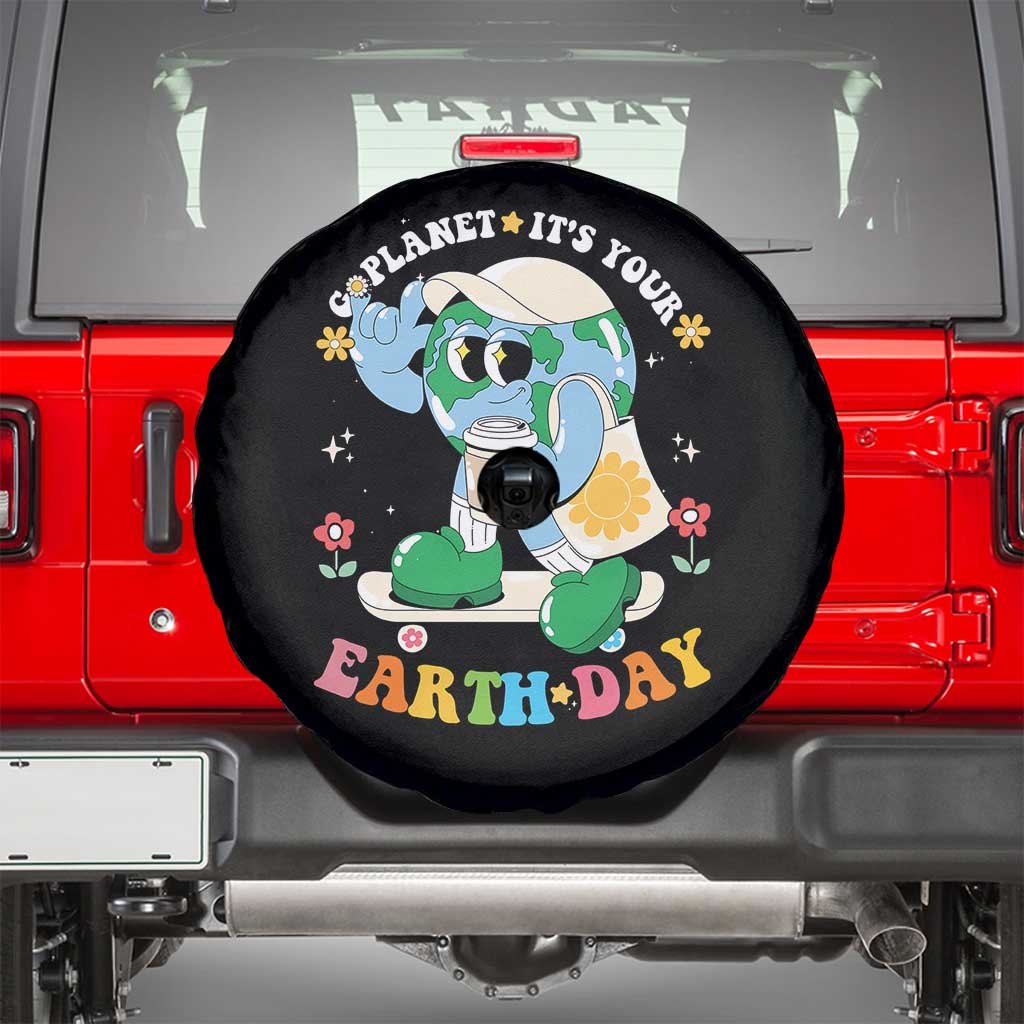 Earth Day Spare Tire Cover Cute Go Planet Its Your Earthday Groovy TS10 Black Print Your Wear