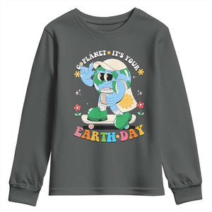 Earth Day Youth Sweatshirt Cute Go Planet Its Your Earthday Groovy TS10 Dark Heather Print Your Wear
