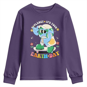 Earth Day Youth Sweatshirt Cute Go Planet Its Your Earthday Groovy TS10 Purple Print Your Wear
