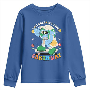 Earth Day Youth Sweatshirt Cute Go Planet Its Your Earthday Groovy TS10 Royal Blue Print Your Wear
