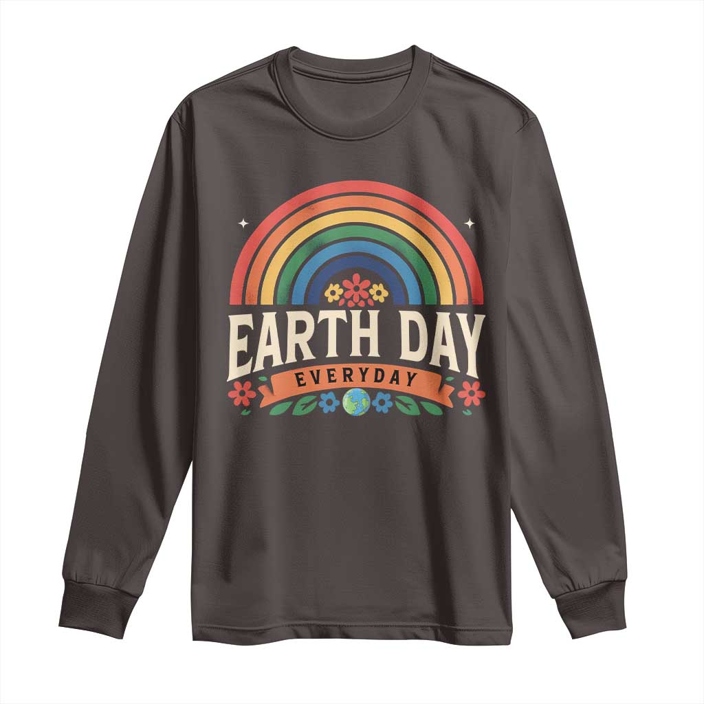 Earth Day Long Sleeve Shirt Everyday Retro Rainbow TS10 Dark Chocolate Print Your Wear